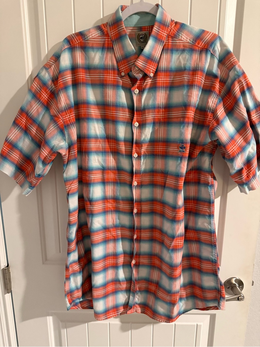 Cinch XL Men’s Western Plaid Shirt Orange Teal Blue Short Sleeve Button Up